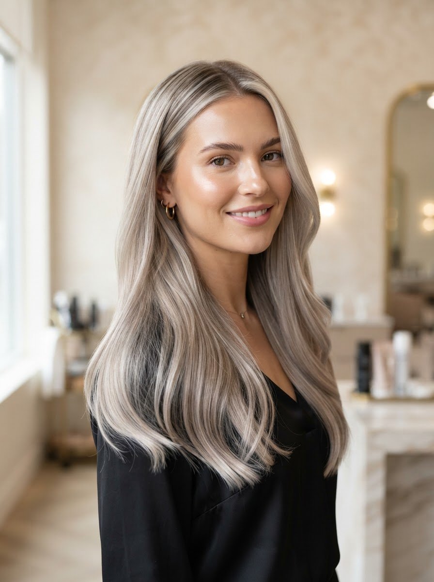 Color correction fixing uneven, brassy hair at MABE studio in Manassas, VA