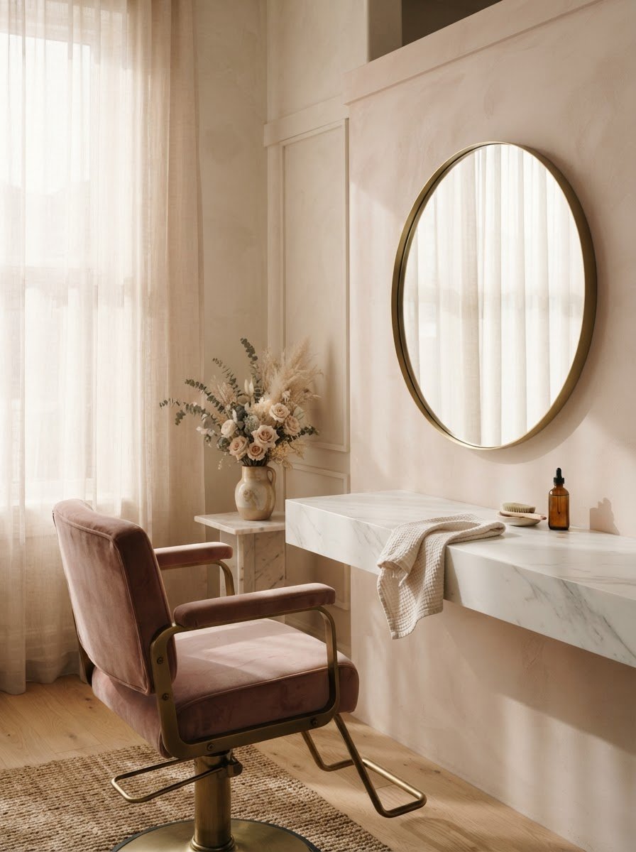 The MABE styling chair and mirror — a private, welcoming space near Manassas, VA